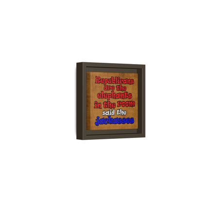 donkeys and elephants - framed canvas art (brown papyrus)