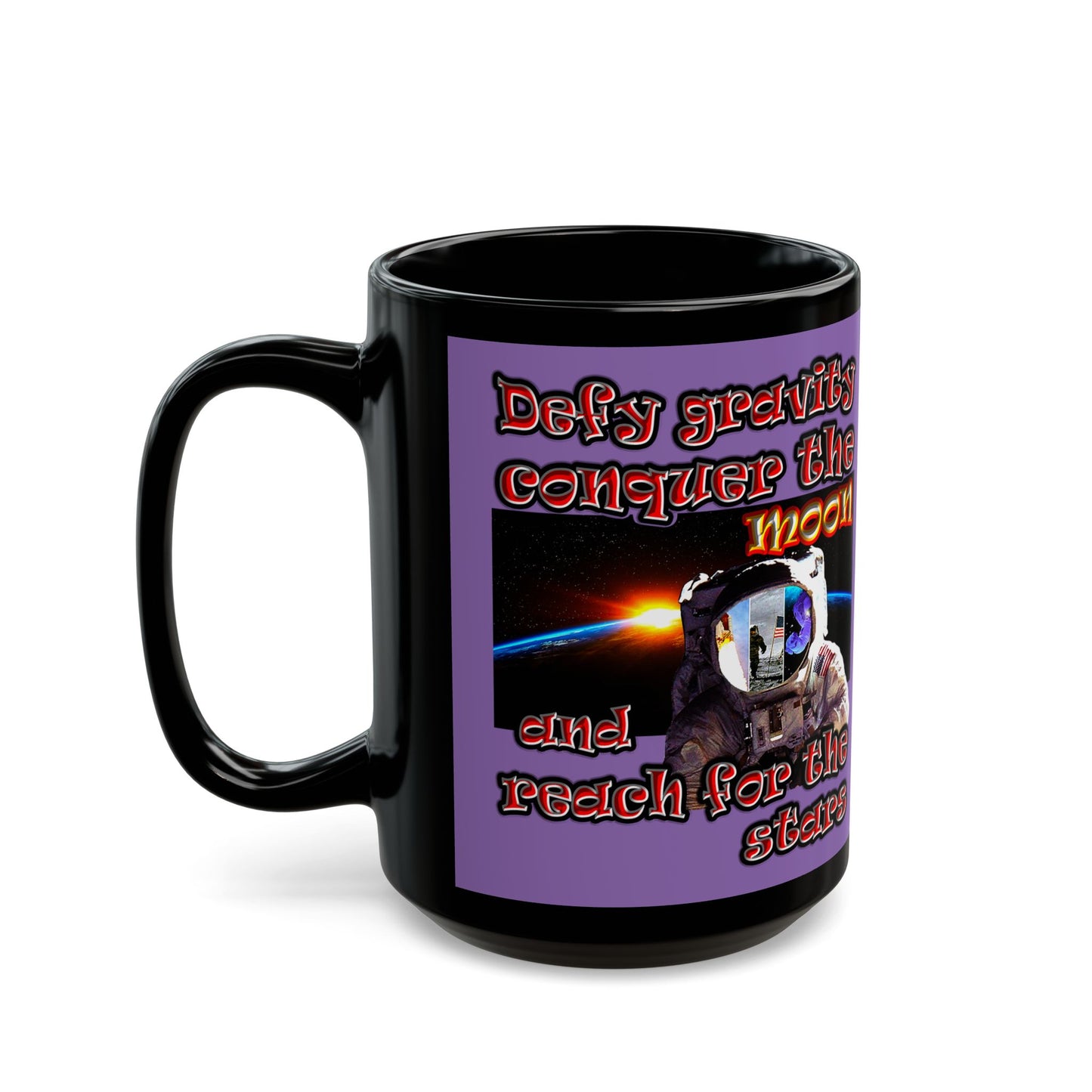 defy conquer reach - Black Mug (light purple)