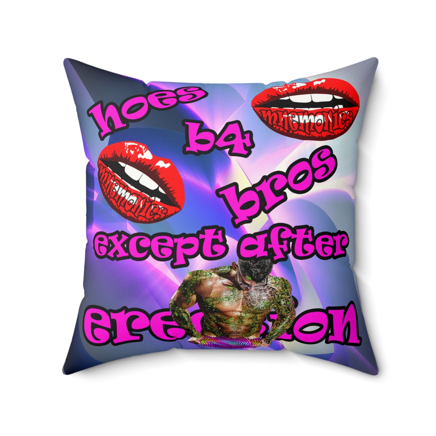 hoes b4 bros - Faux Suede Square Pillow - (grey-pink wave)
