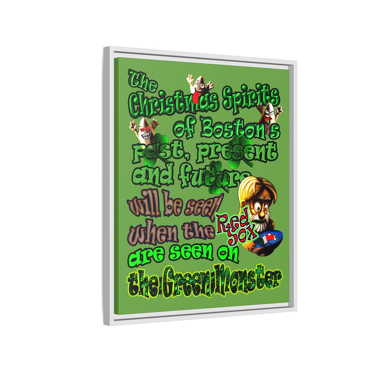 christmas spirits of boston - framed canvas art (green)