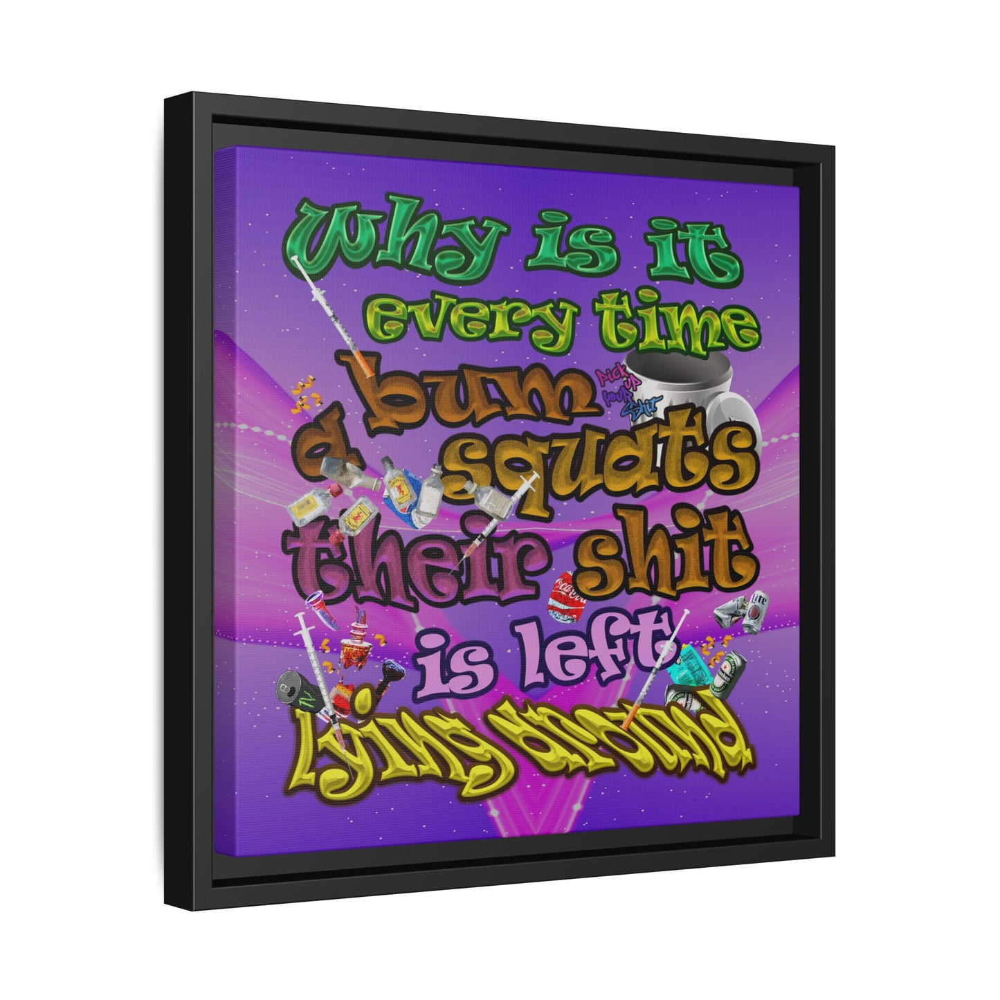 the bum's shit - framed canvas art (purple-pink wave)