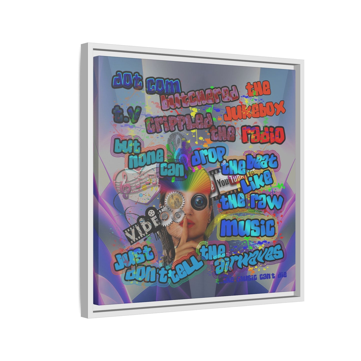 drop the beat - framed canvas art (grey-pink wave)