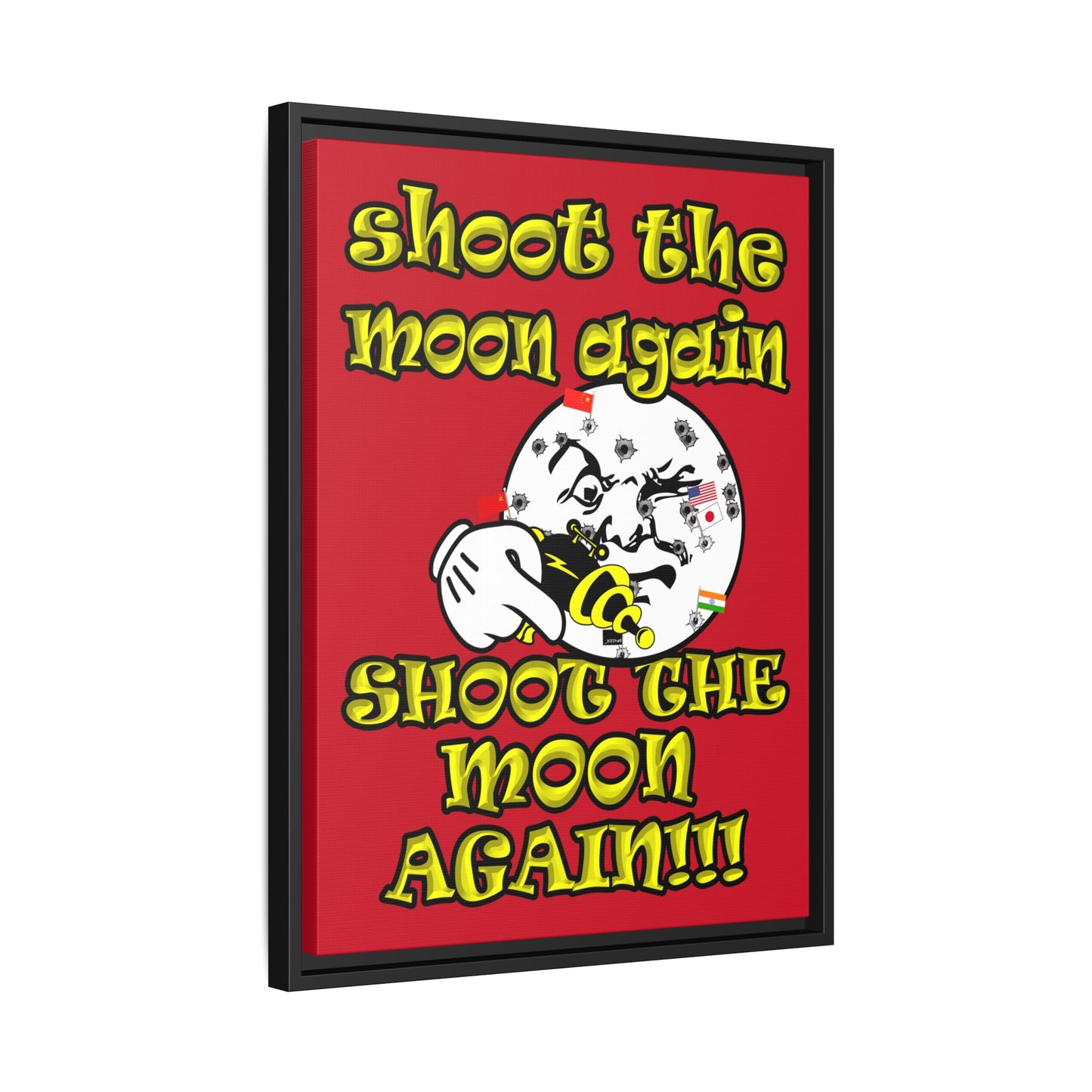 shoot the moon again - framed canvas art (dark red)