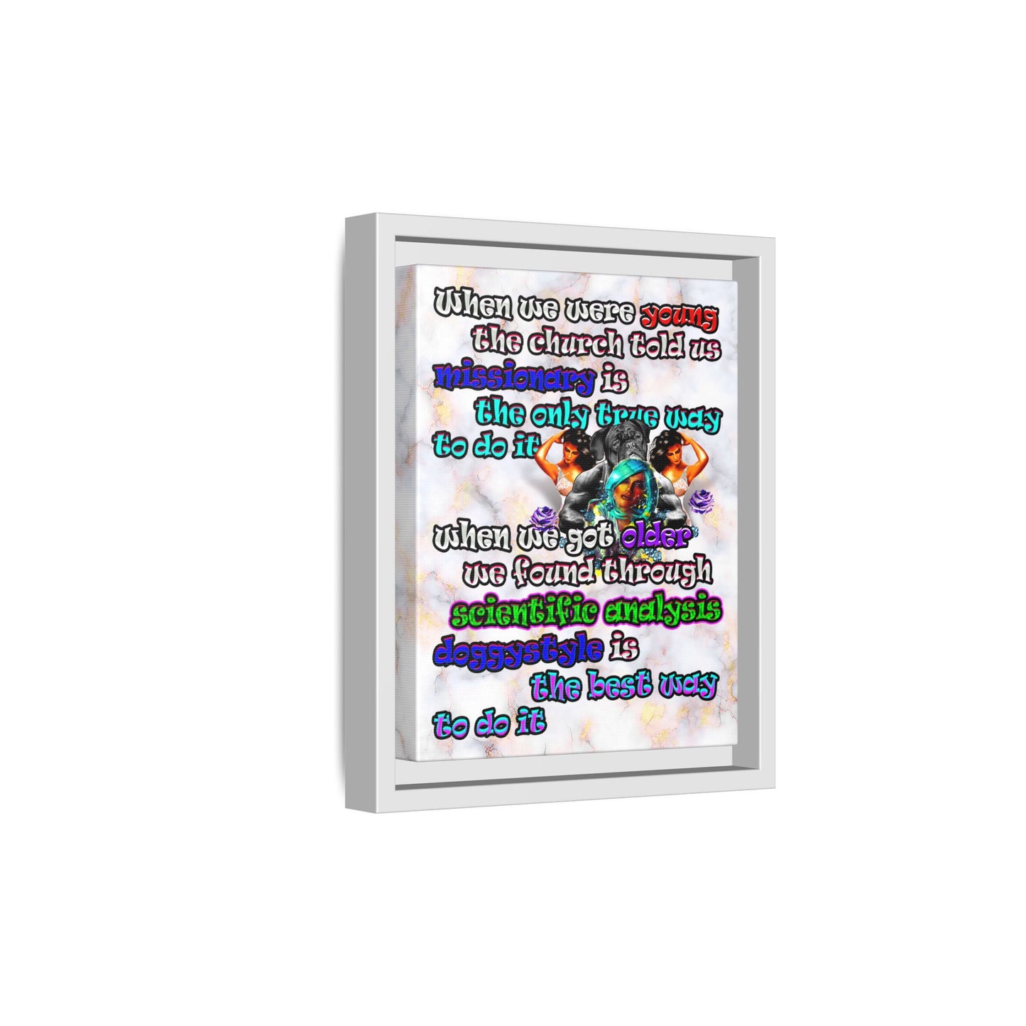 doggystyle - framed canvas art (white marble)