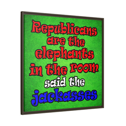 donkeys and elephants - framed canvas art (green turf)