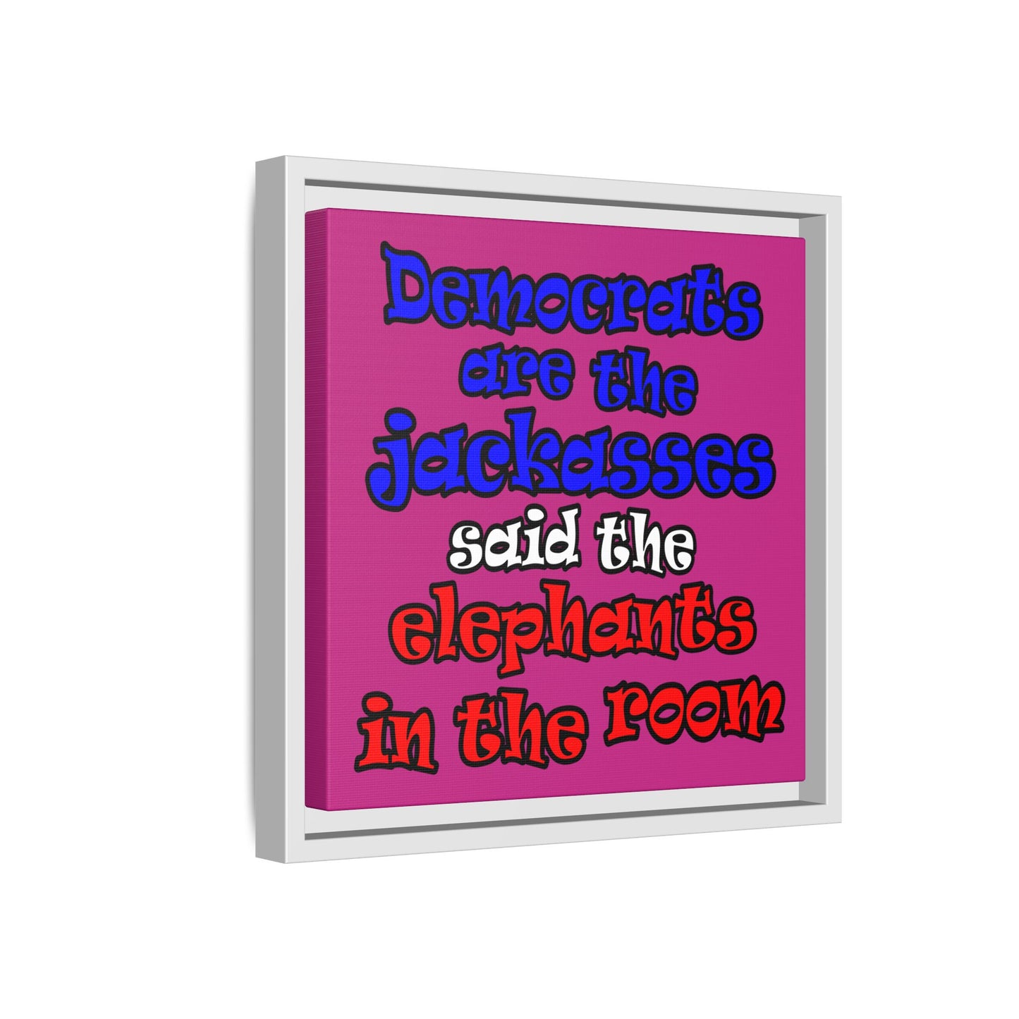 donkeys and elephants - framed canvas art (pink)