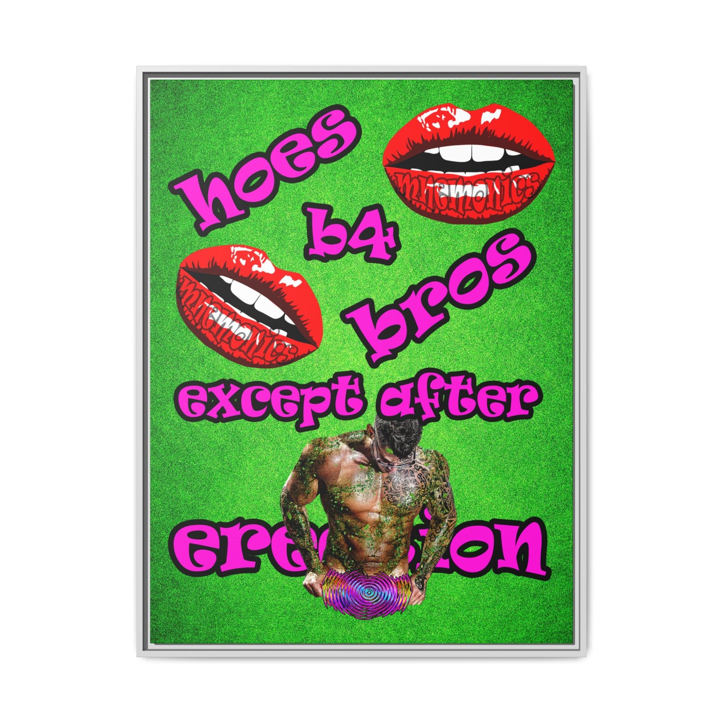 hoes b4 bros - framed canvas art (green turf)