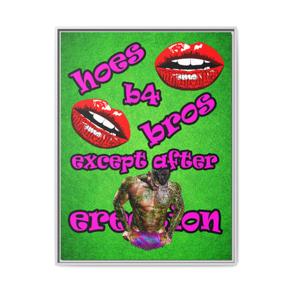 hoes b4 bros - framed canvas art (green turf)