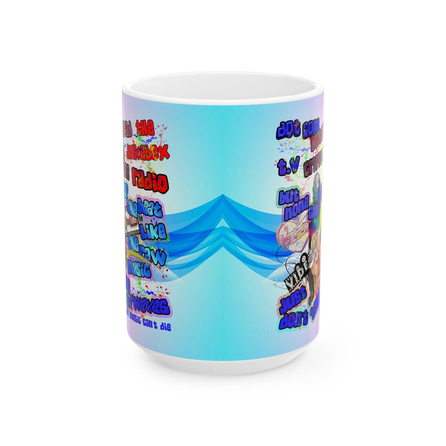 drop the beat - White Mug (light blue-pink wave)