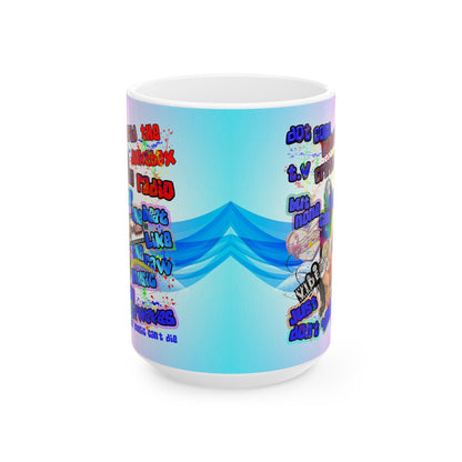 drop the beat - White Mug (light blue-pink wave)