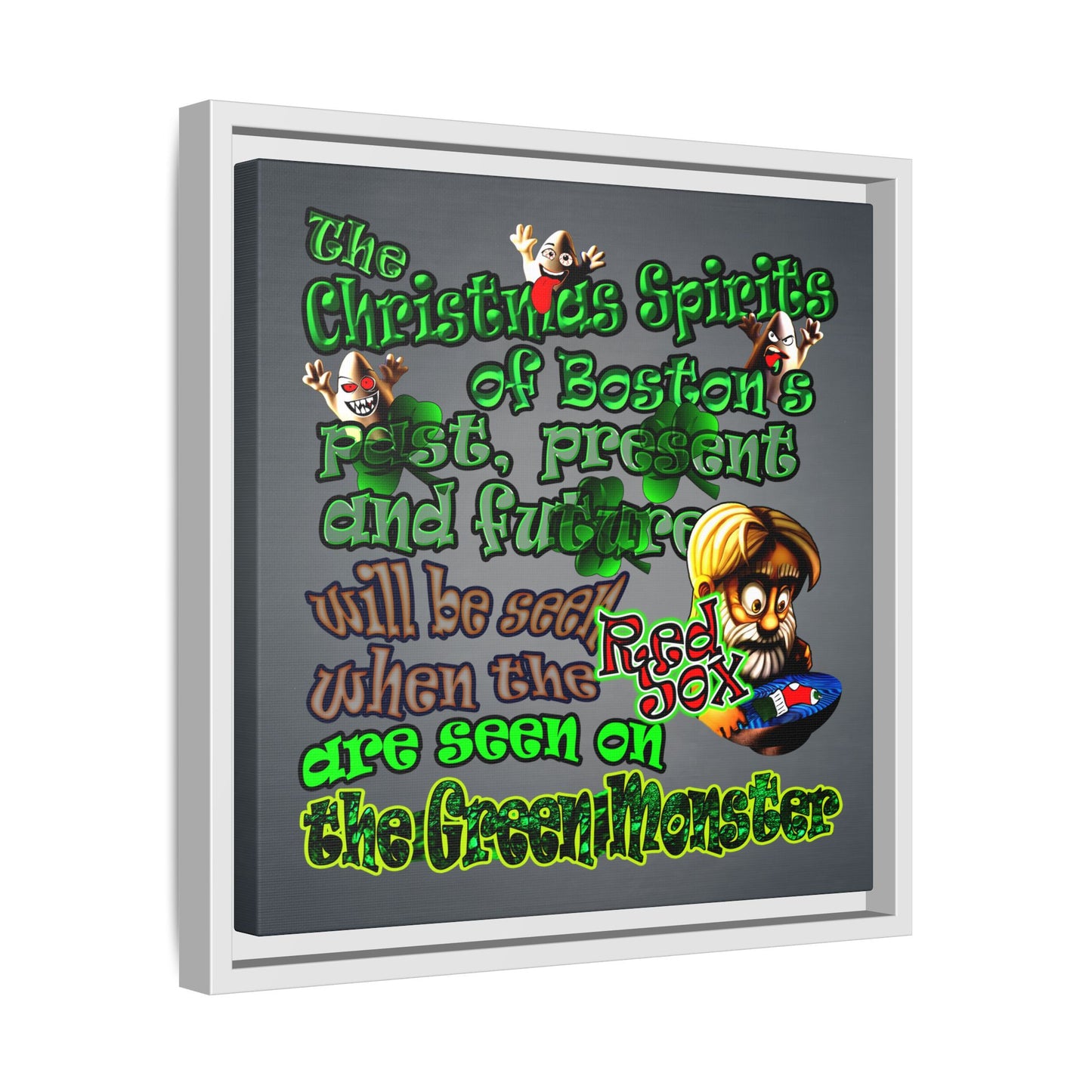 christmas spirits of boston - framed canvas art (grey-light grey)