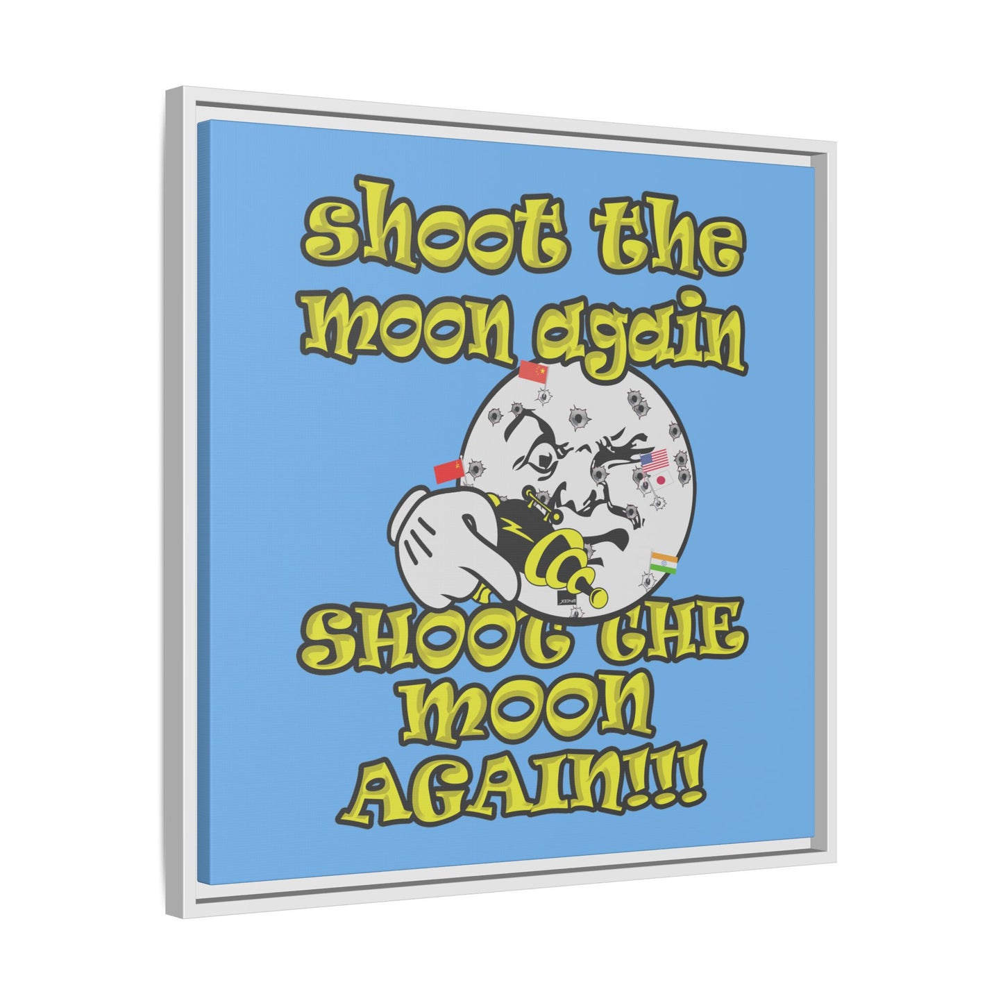 shoot the moon again - framed canvas art (light blue)