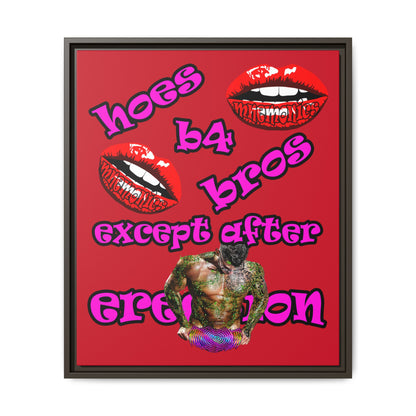 hoes b4 bros - framed canvas art (dark red)