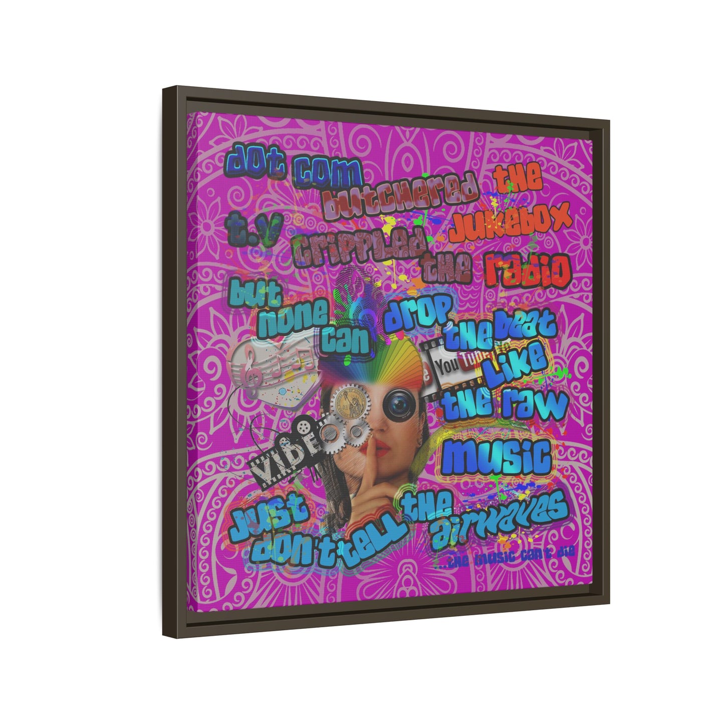 drop the beat - framed canvas art (pink swirl)