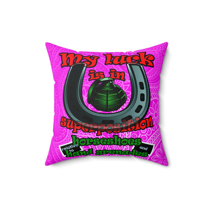 my luck - Spun Polyester Square Pillow - (pink swirl)