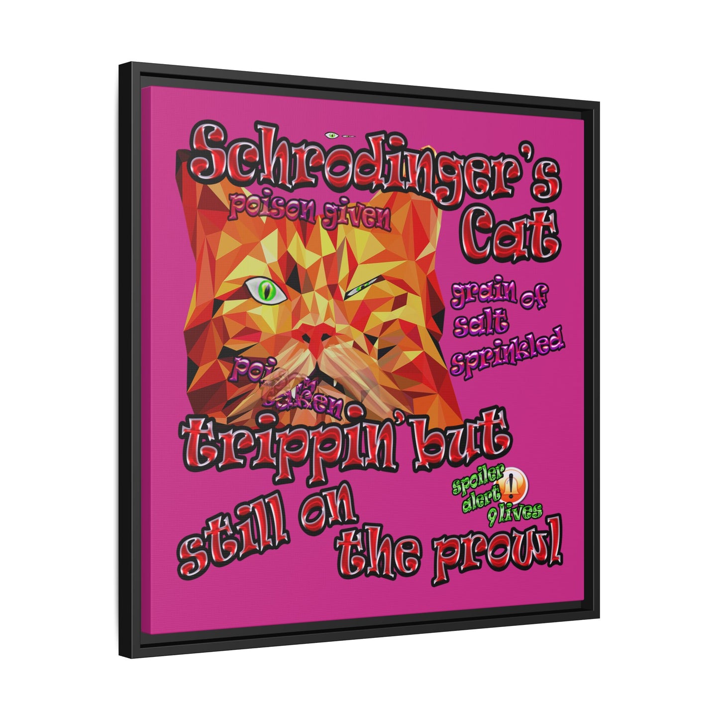 schrodinger's cat - framed canvas art (pink)