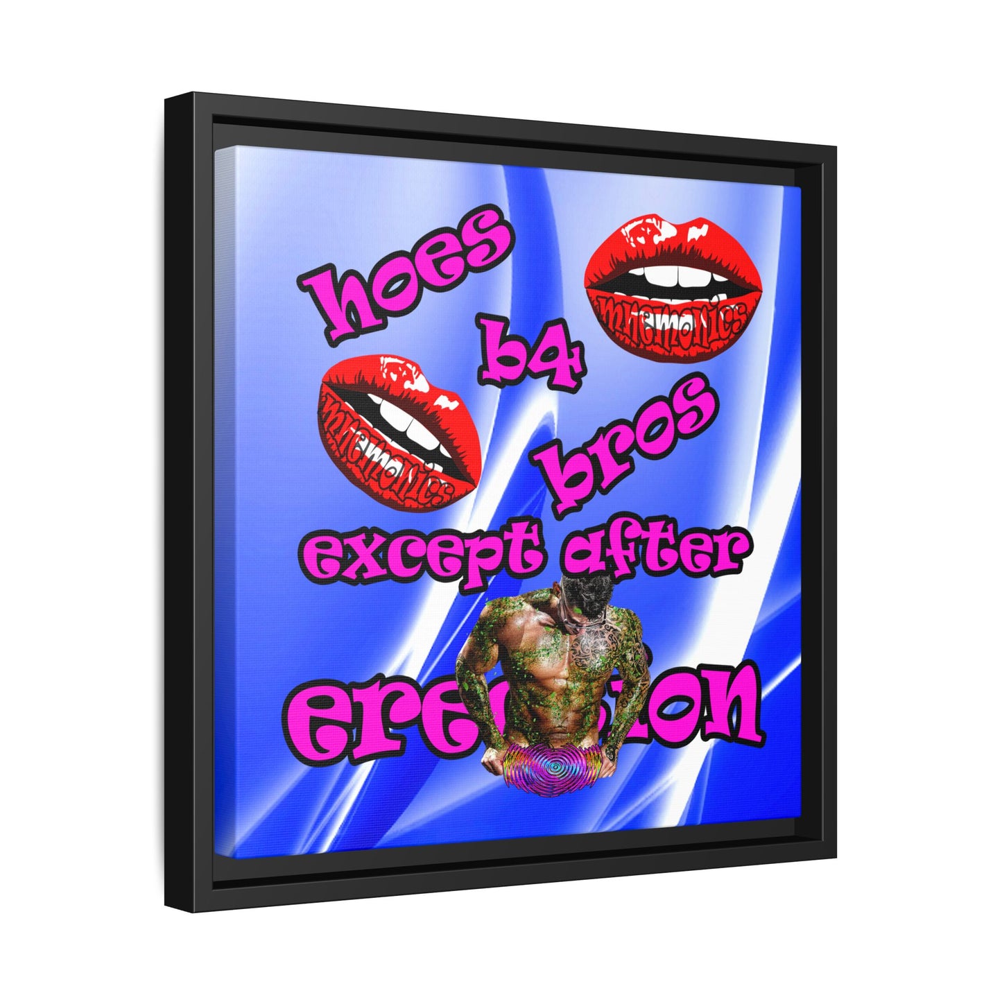 hoes b4 bros - framed canvas art (blue-white wave)