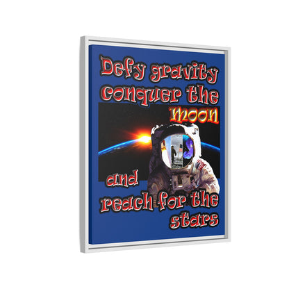defy conquer reach - framed canvas art (dark blue)