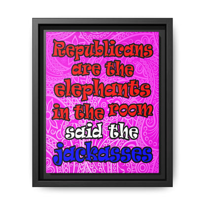 donkeys and elephants - framed canvas art (pink swirl)