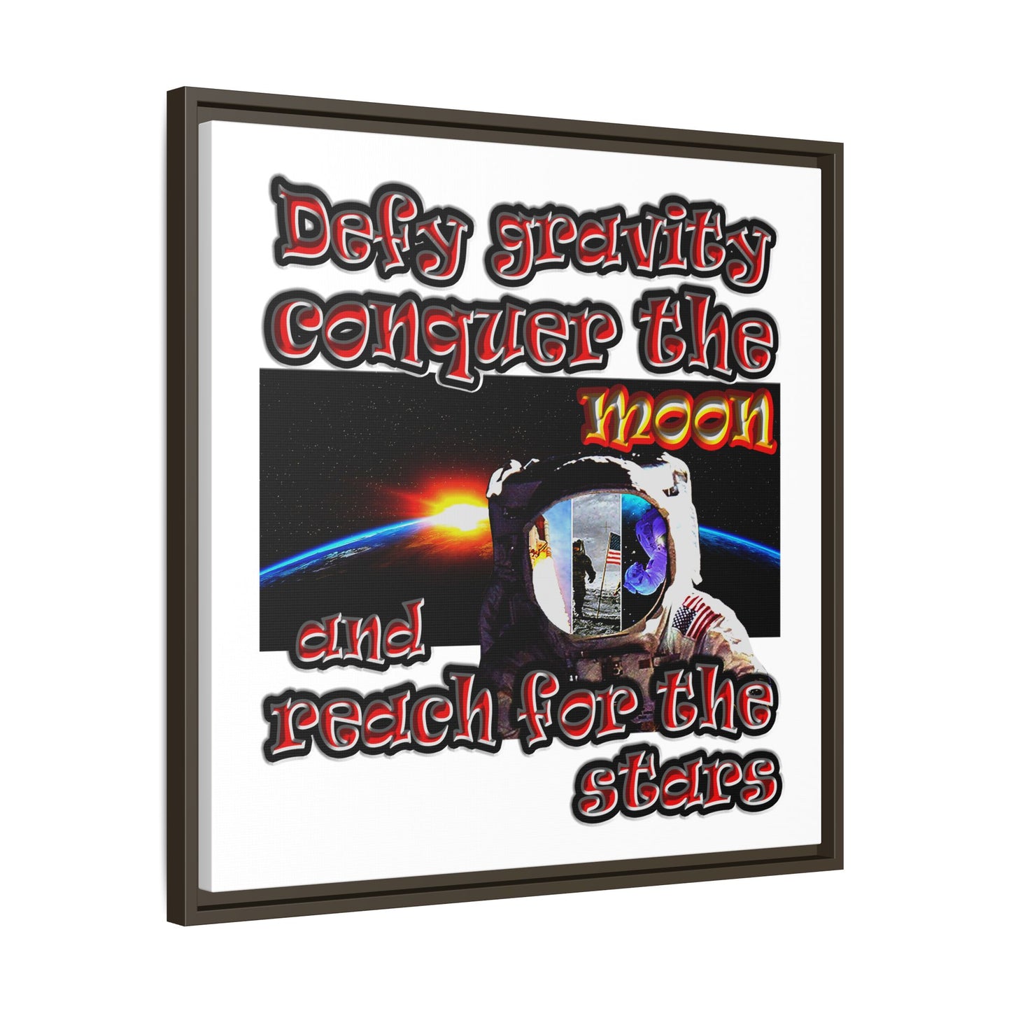 defy conquer reach - framed canvas art (white)