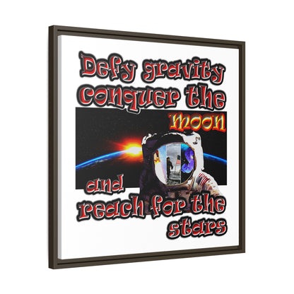 defy conquer reach - framed canvas art (white)