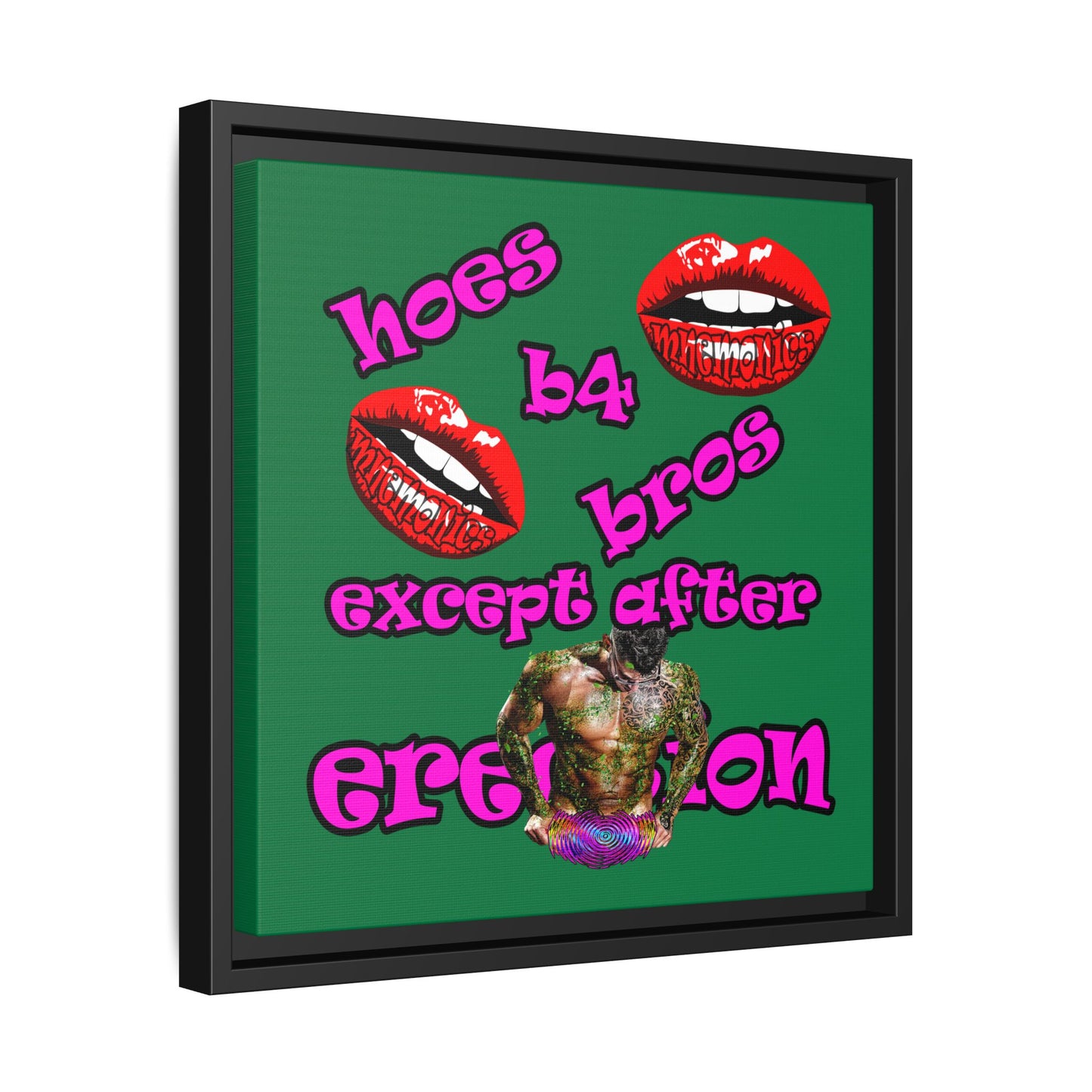 hoes b4 bros - framed canvas art (dark green)