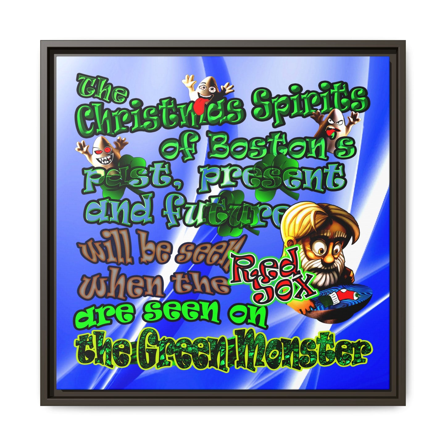 christmas spirits of boston - framed canvas art (blue-white wave)