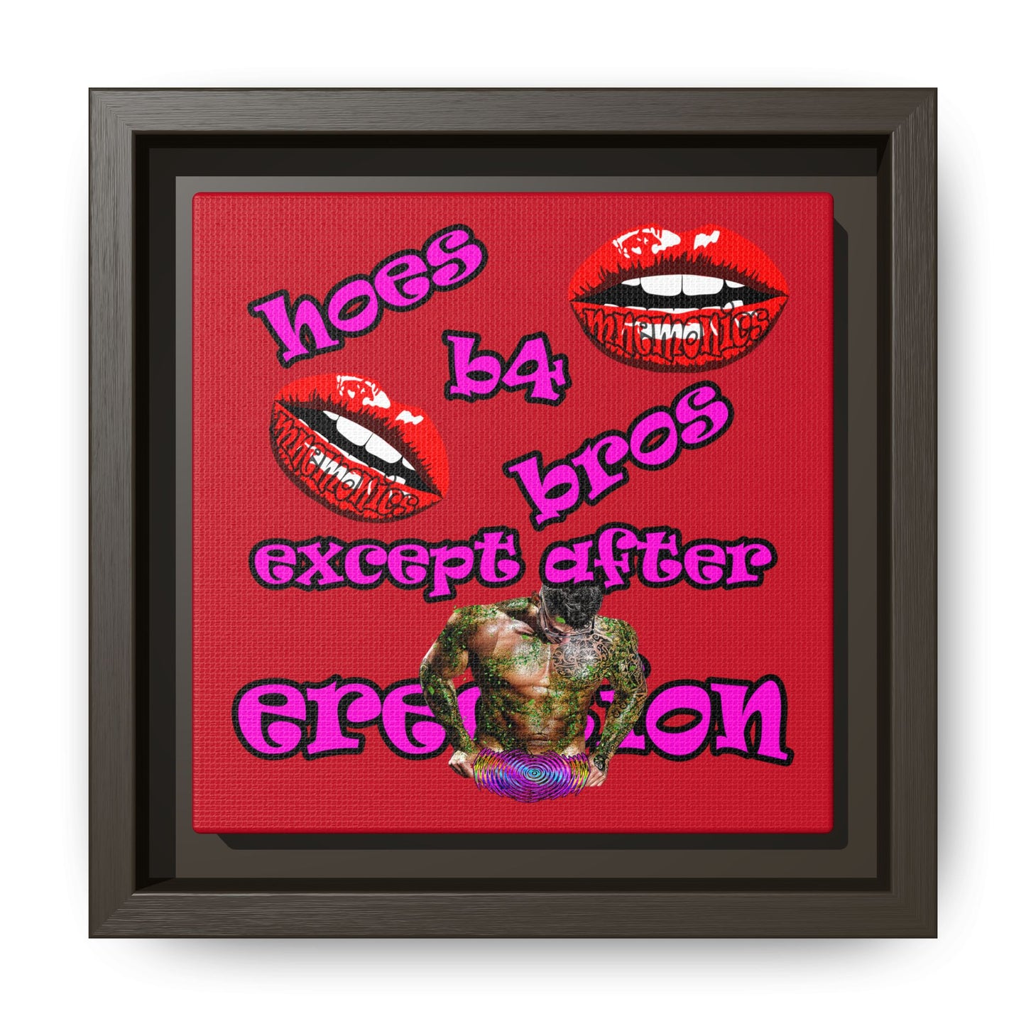 hoes b4 bros - framed canvas art (dark red)