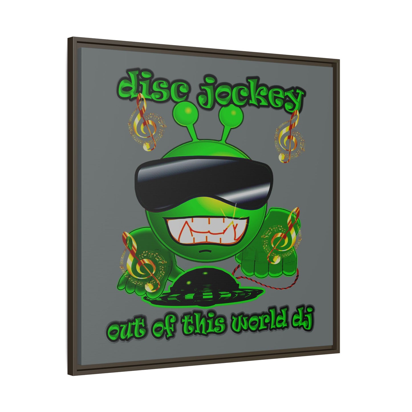 disc jockey - framed canvas art (dark grey)