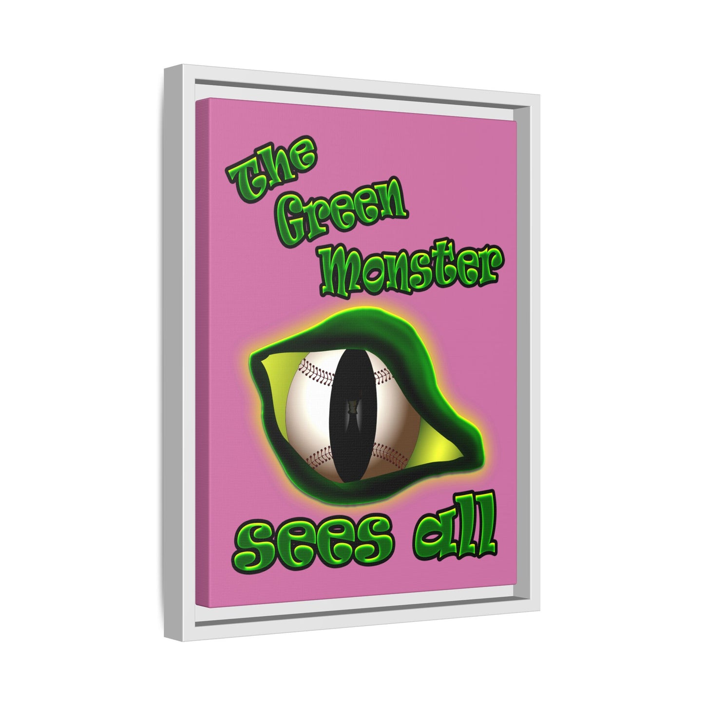 green monster - framed canvas art (light pink)