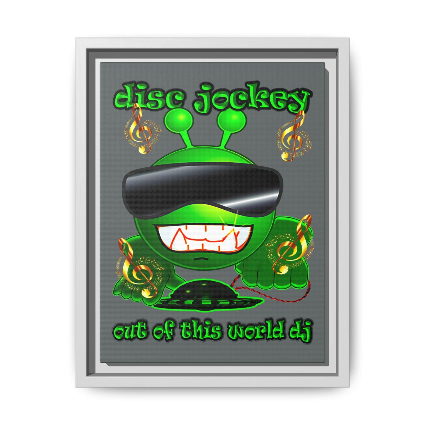 disc jockey - framed canvas art (dark grey)