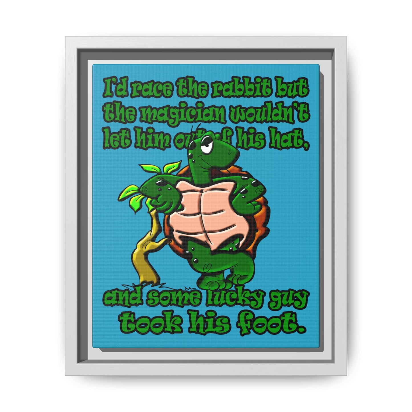 turtle race - framed canvas art (turquoise)