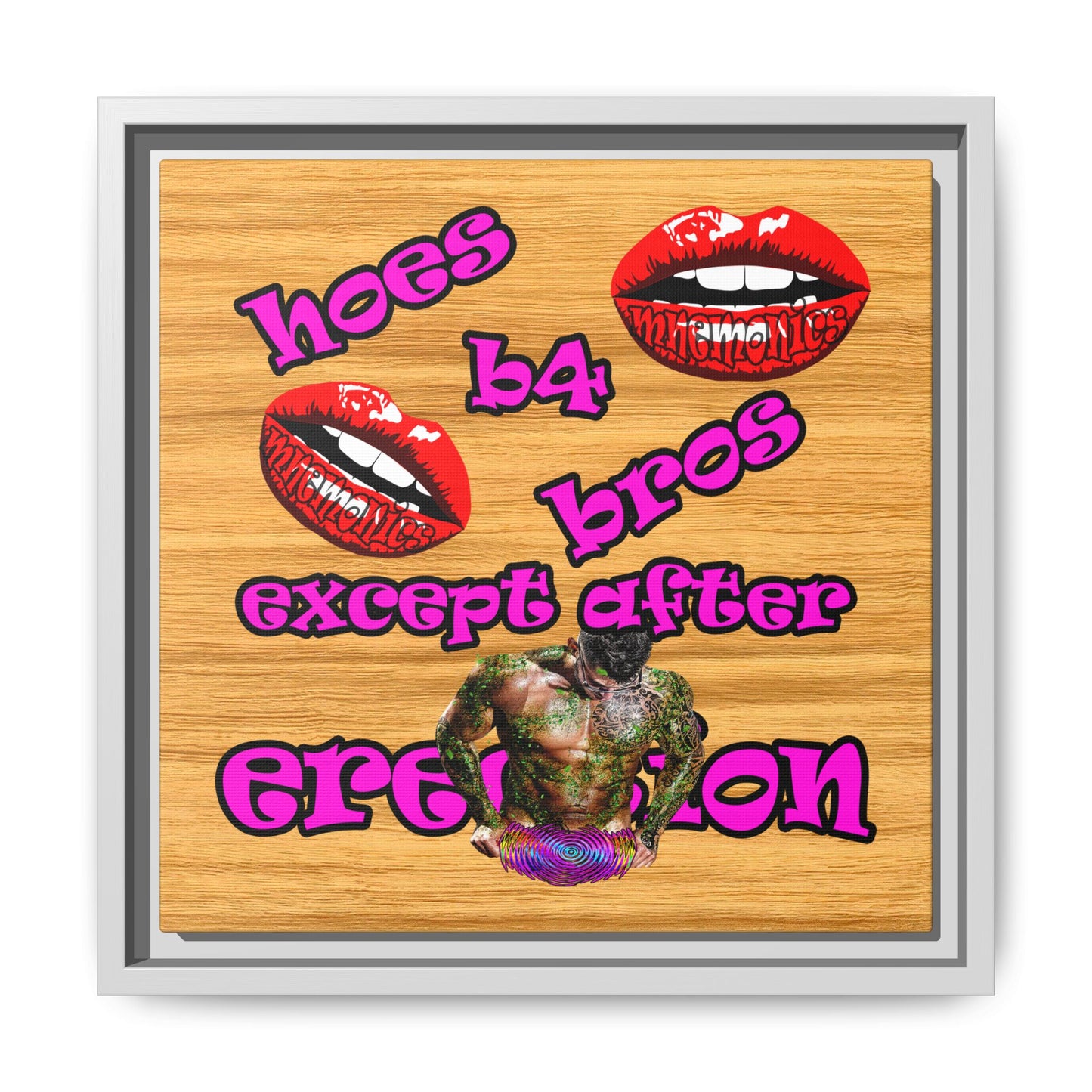hoes b4 bros - framed canvas art (butterscotch wood finish)