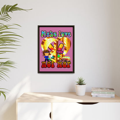 love peace - framed canvas art (light pink)