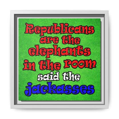 donkeys and elephants - framed canvas art (green turf)