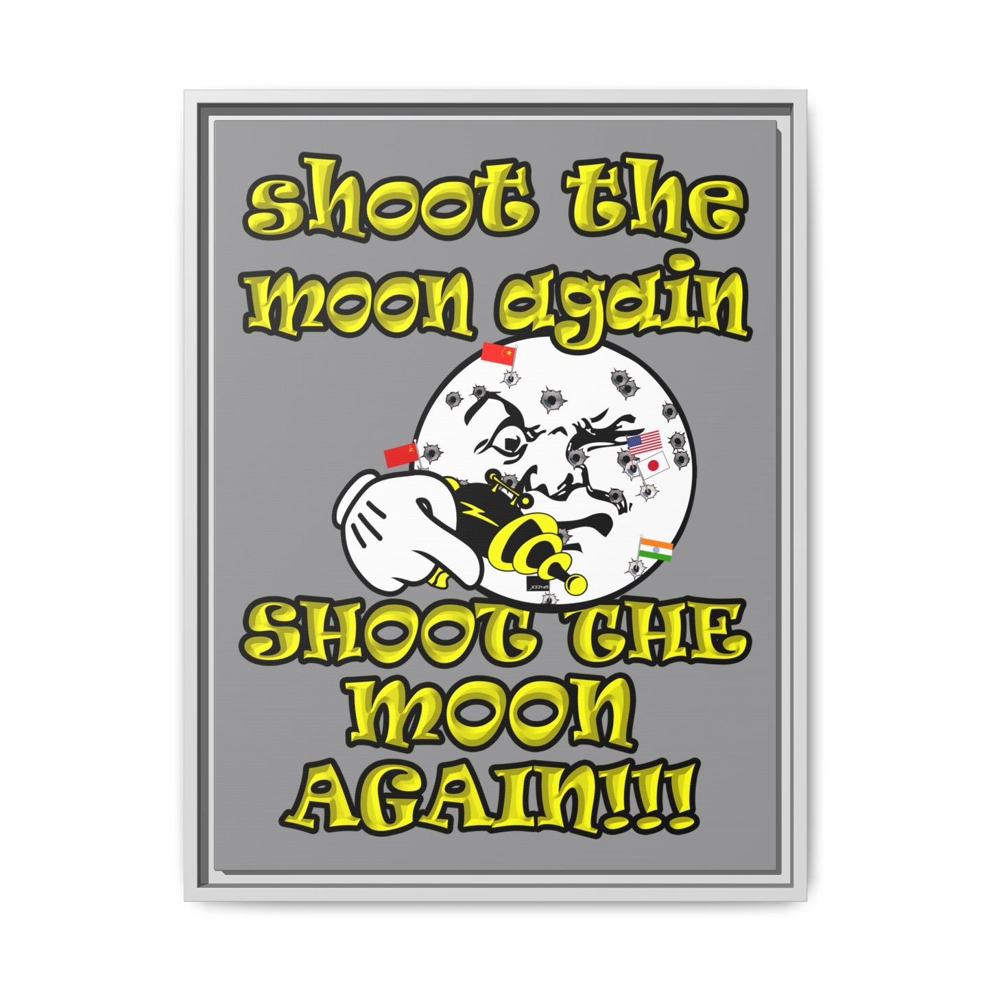 shoot the moon again - framed canvas art (grey)