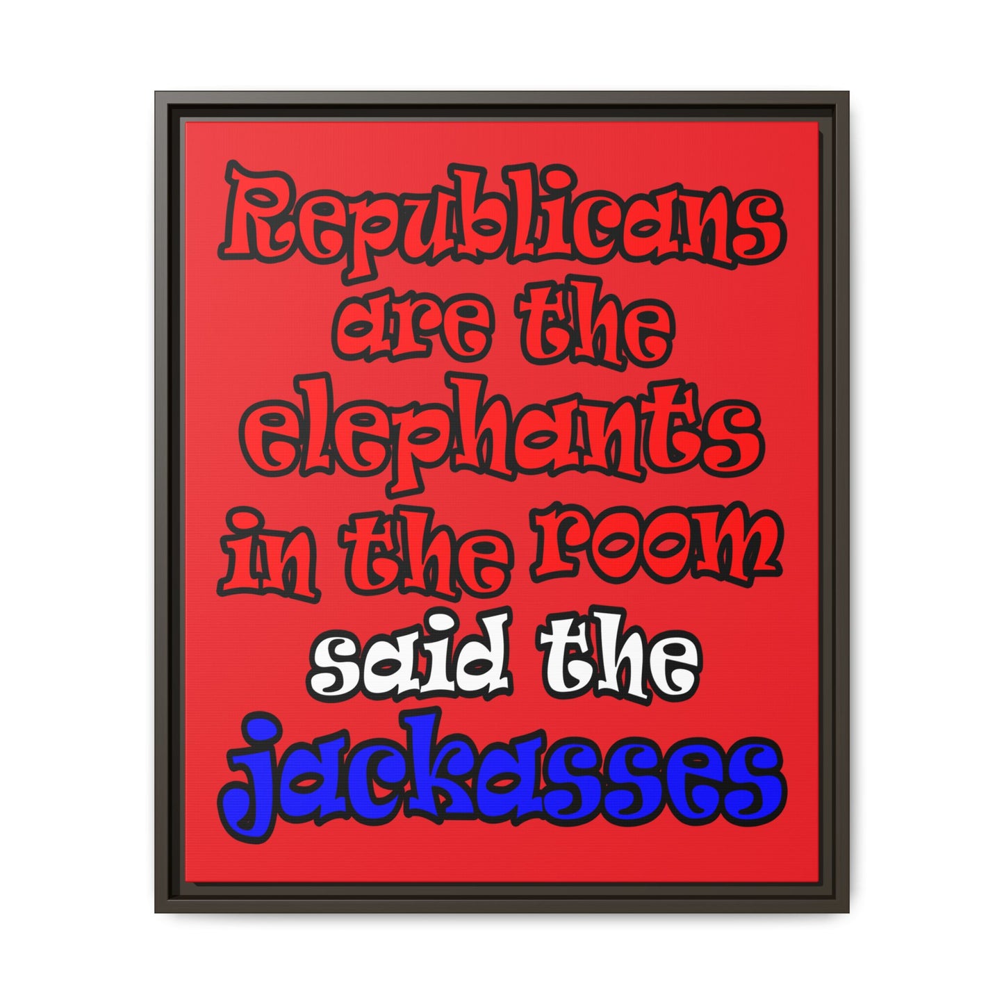 donkeys and elephants - framed canvas art (red)