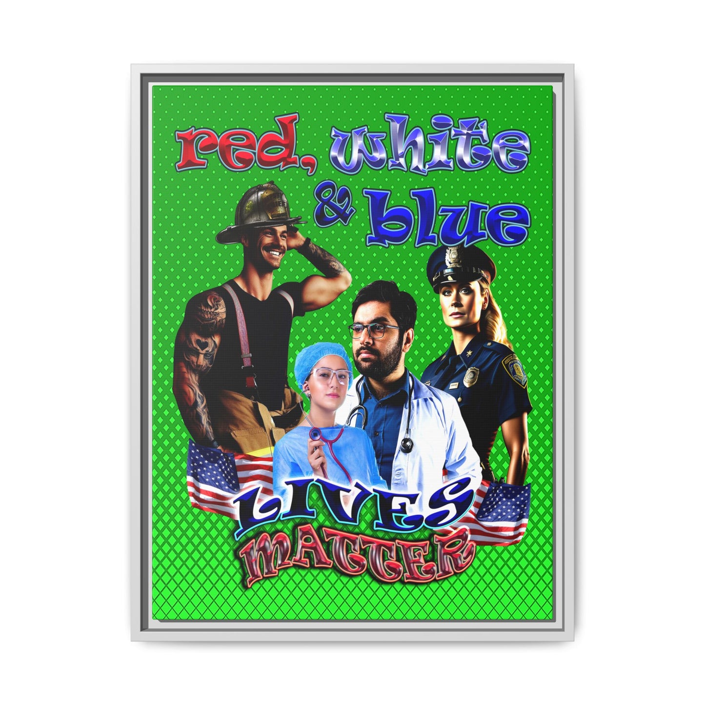 rw&b lives matter - framed canvas art (logo green)