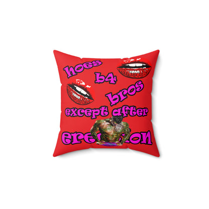 hoes b4 bros - Faux Suede Square Pillow - (red)
