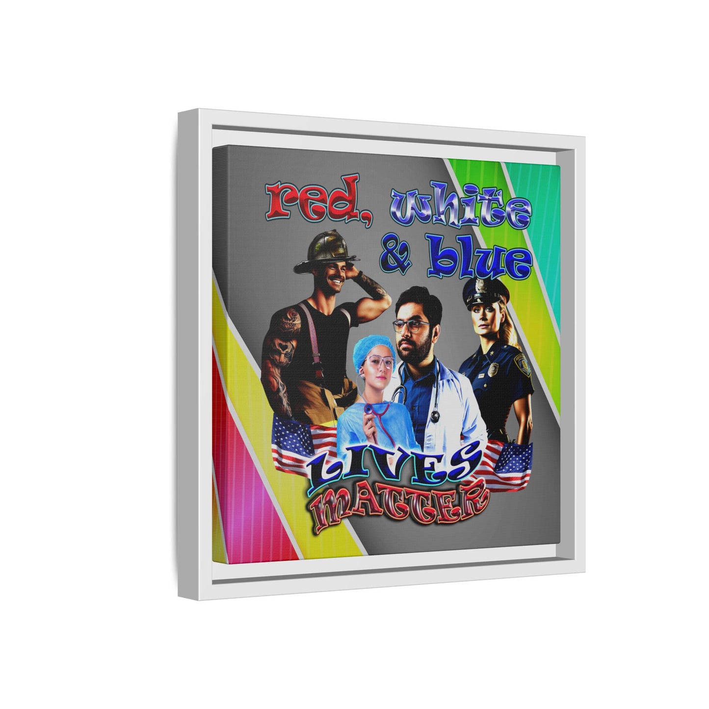 rw&b lives matter - framed canvas art (rainbow split)