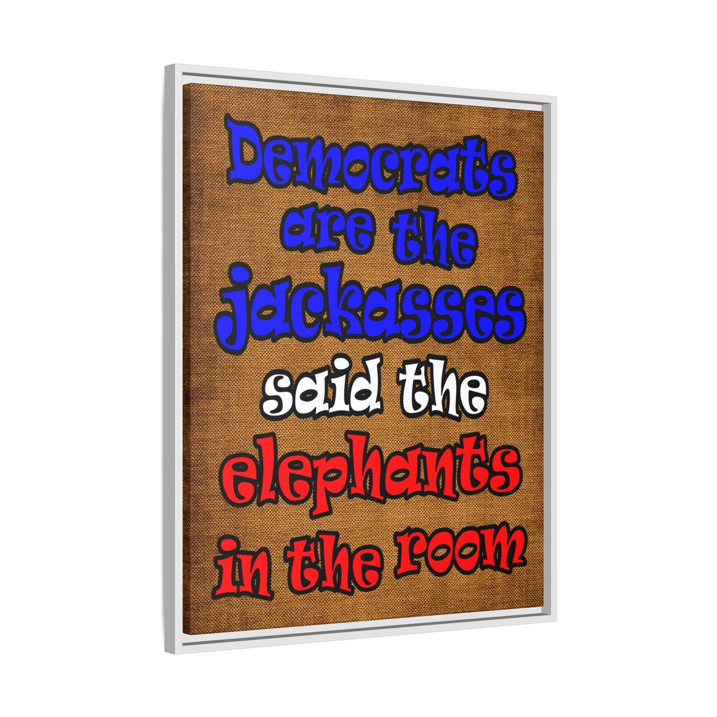 donkeys and elephants - framed canvas art (brown papyrus)
