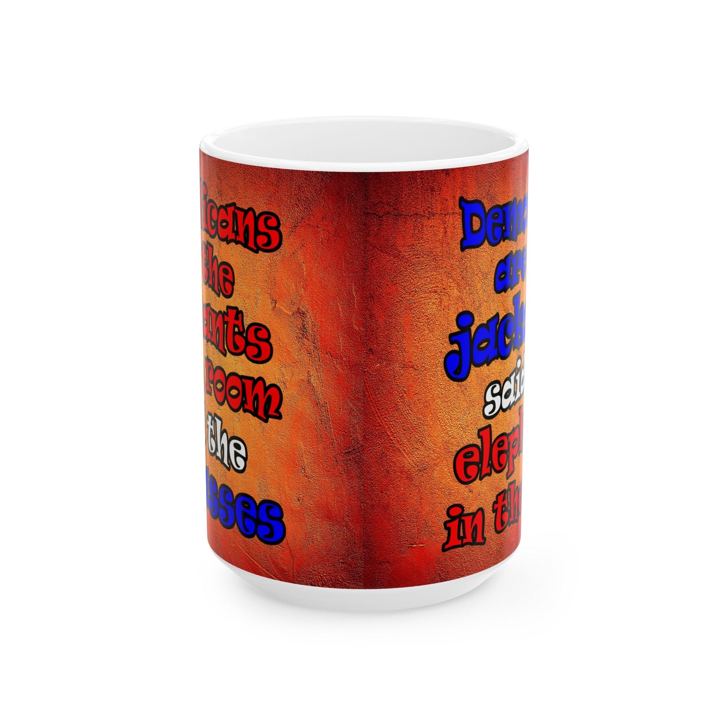 donkeys and elephants - White Mug (burnt orange)
