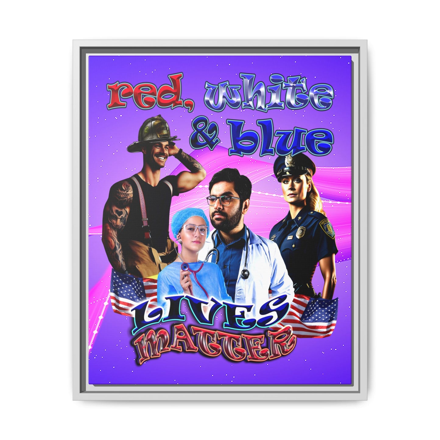 rw&b lives matter - framed canvas art (purple-pink wave)