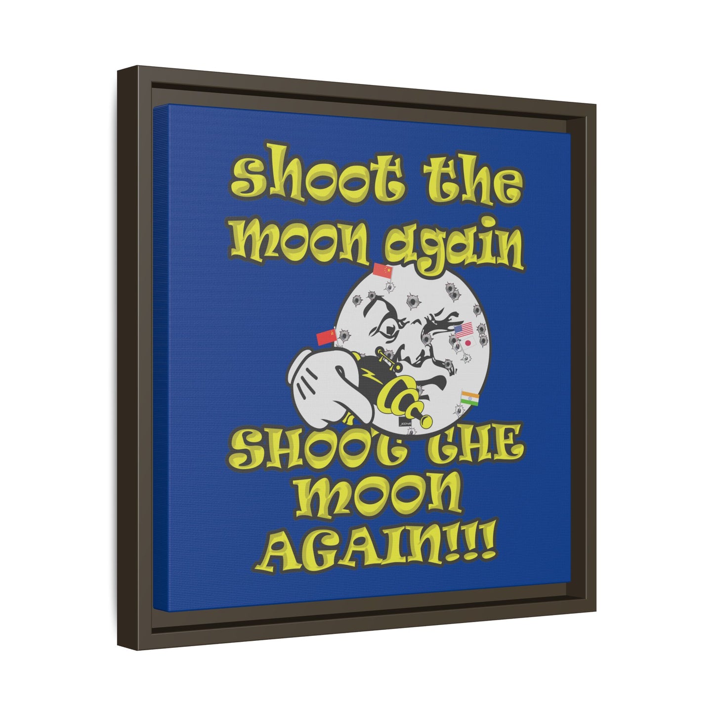 shoot the moon again - framed canvas art (dark blue)