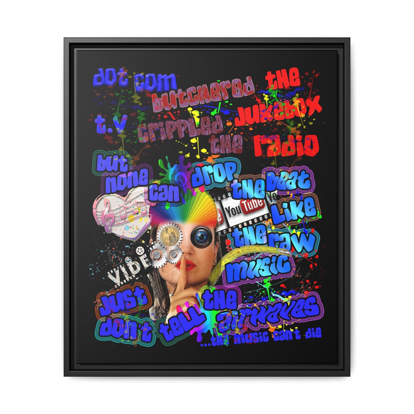 drop the beat - framed canvas art (black)