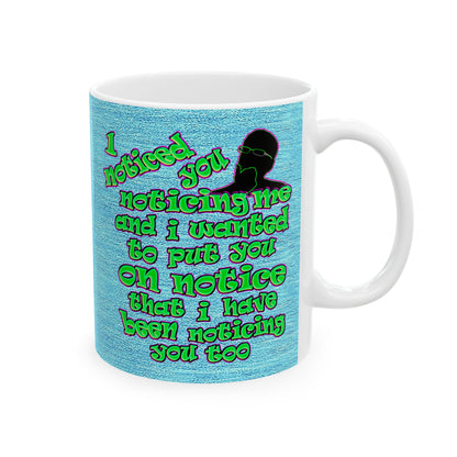 noticed you noticing - White Mug (faded dark blue)