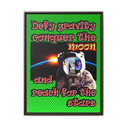 defy conquer reach - framed canvas art (logo green)