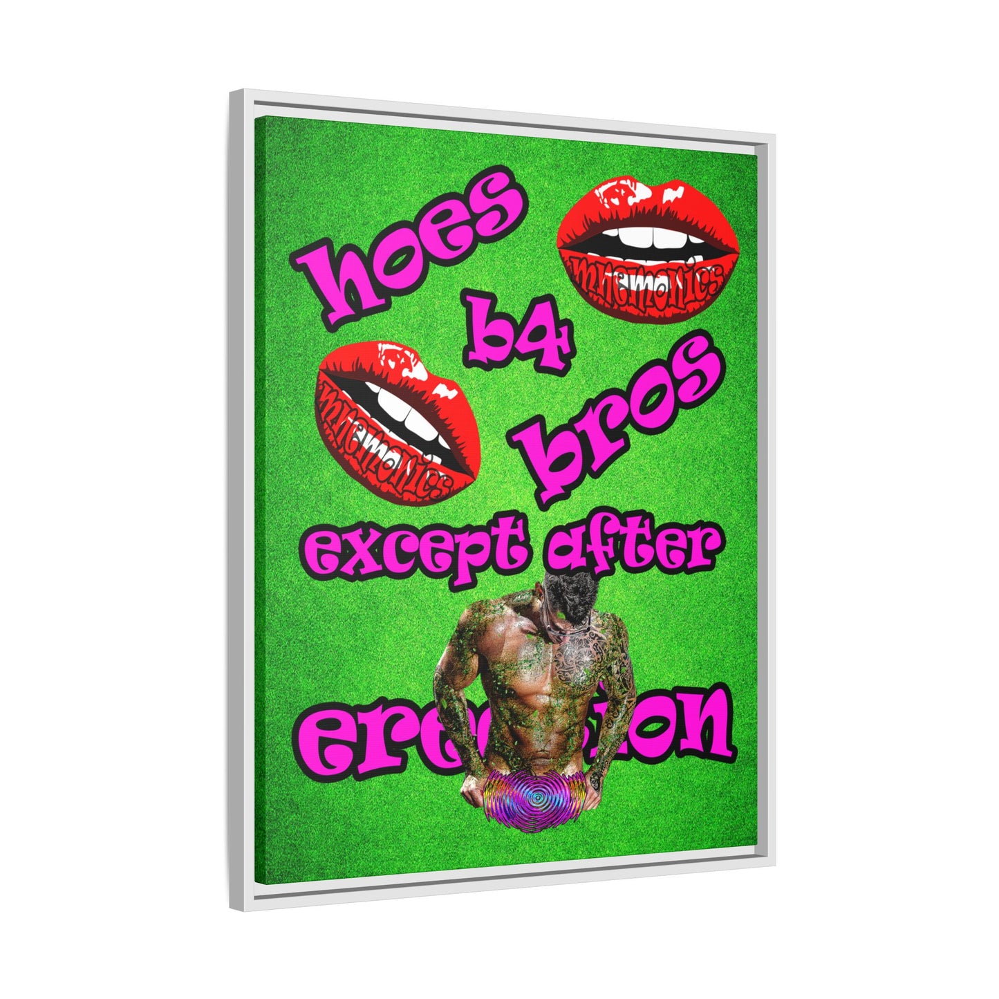 hoes b4 bros - framed canvas art (green turf)