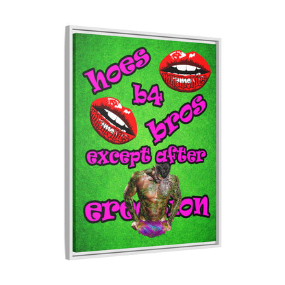 hoes b4 bros - framed canvas art (green turf)