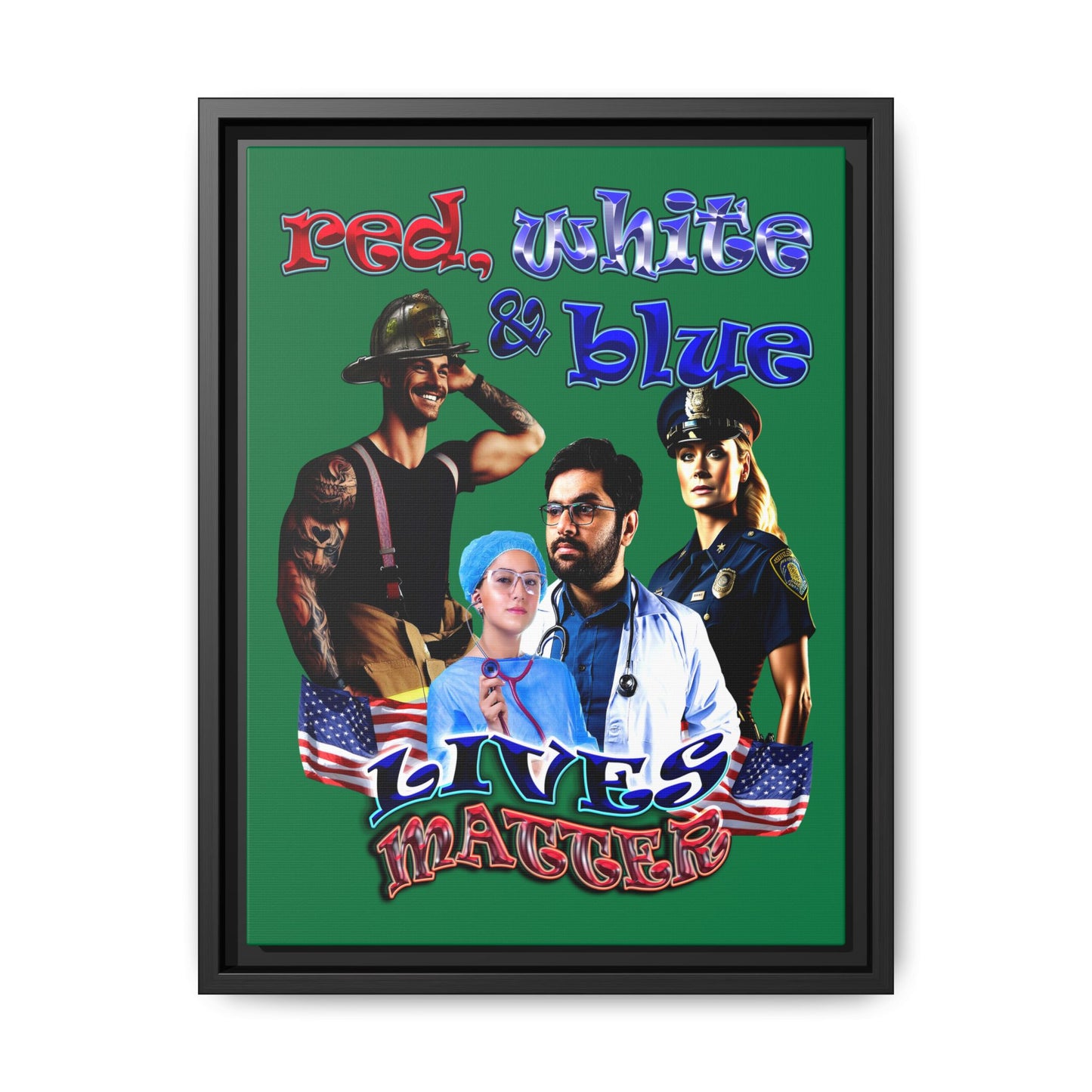 rw&b lives matter - framed canvas art (dark green)